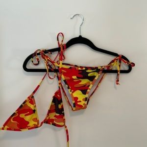 Kendall + Kylie Red/Yellow Camo Bikini